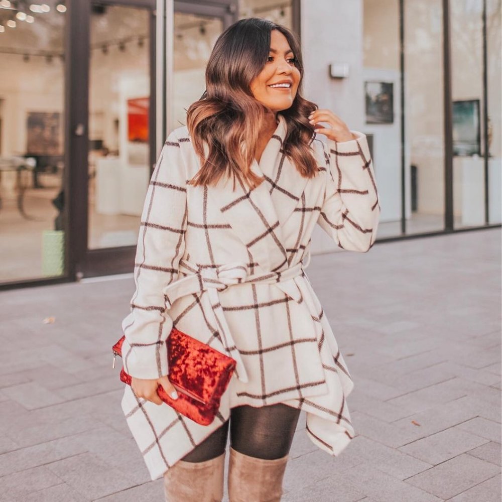 Chicwish Prairie Grid Rabato Coat in White XL